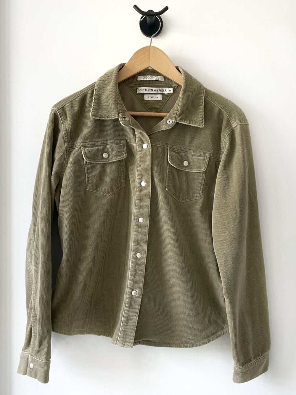 Tommy Hilfiger Corduroy Snap‑Front Shirt Olive Green Size 12 Utility Western